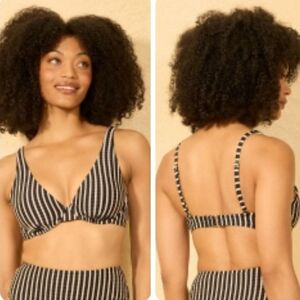 Shade & Shore Black and Tan Striped Bikini